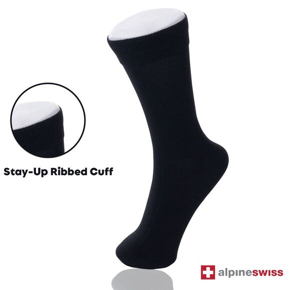 Alpine Swiss 6 Pack Mens Cotton Dress Socks Mid Calf Argyle Pattern Solids Set - Picture 6 of 9